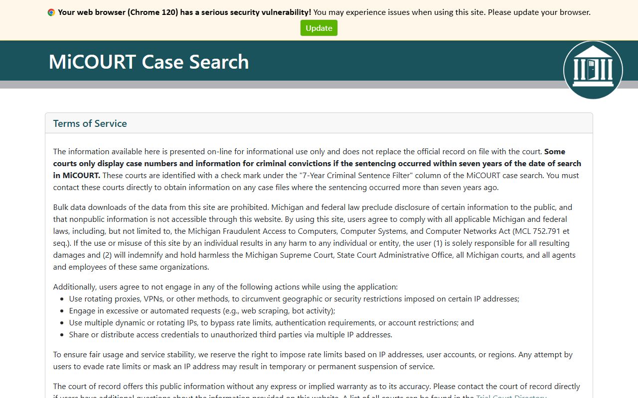 Wexford County court records after arrest MiCOURT case search portal